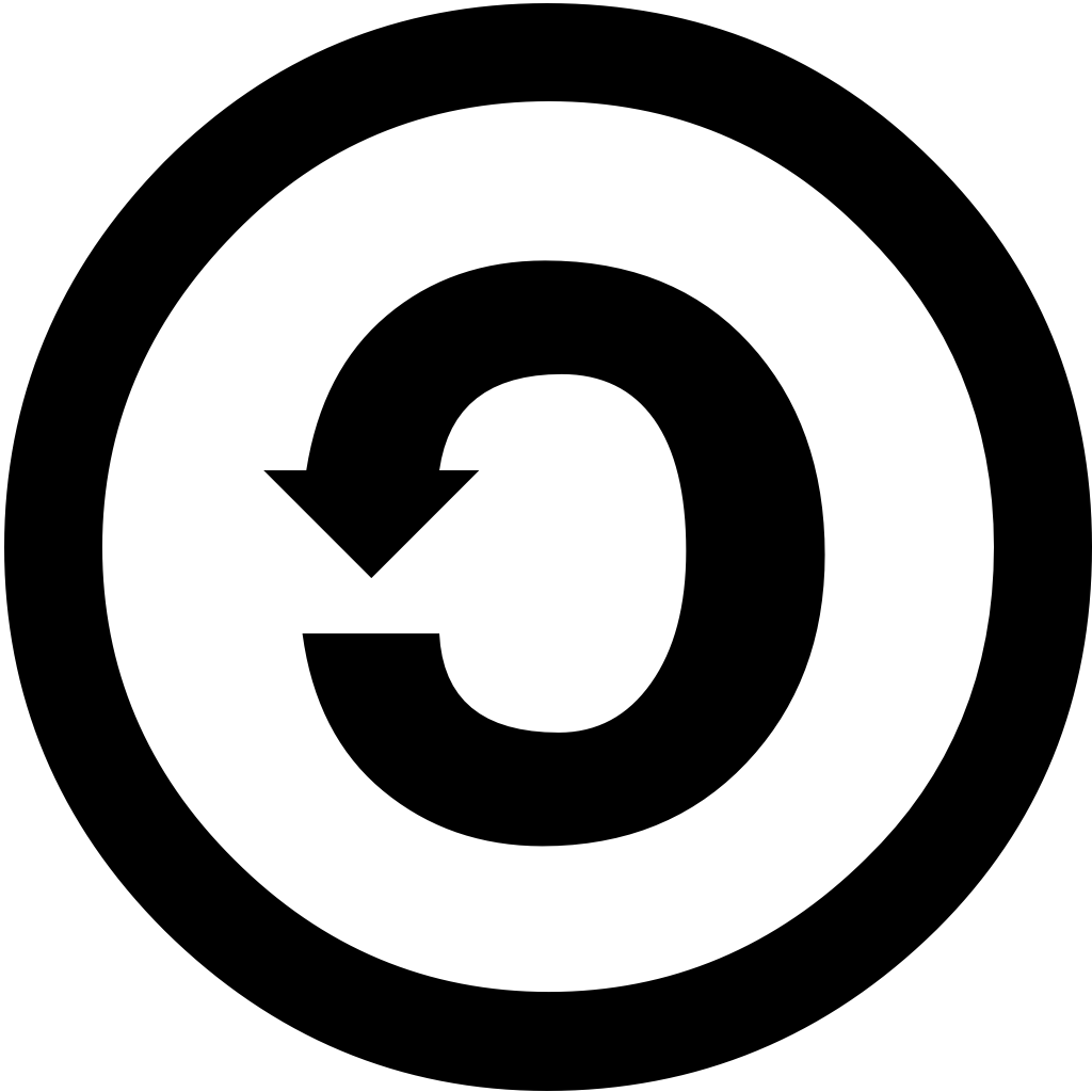 the ShareAlike (sac) license icon features a counterclockwise arrow in the center of a black circle
