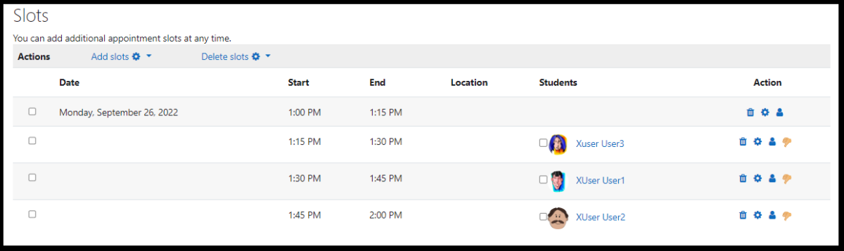 screenshot of scheduler with appointments listed