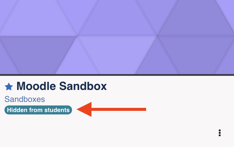 A screenshot of the course icon with an arrow pointed to 'Hidden from students'