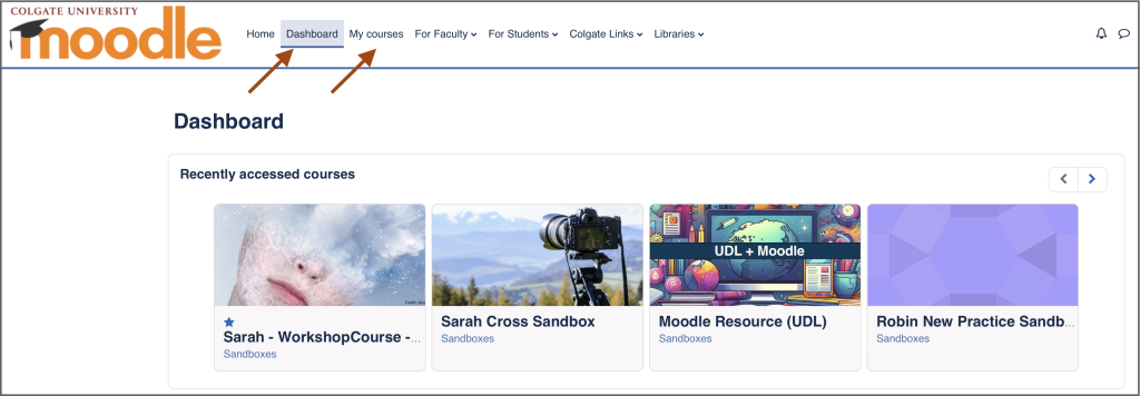 Screenshot showing the Dashboard and My Courses tabs in the navigation bar. 
