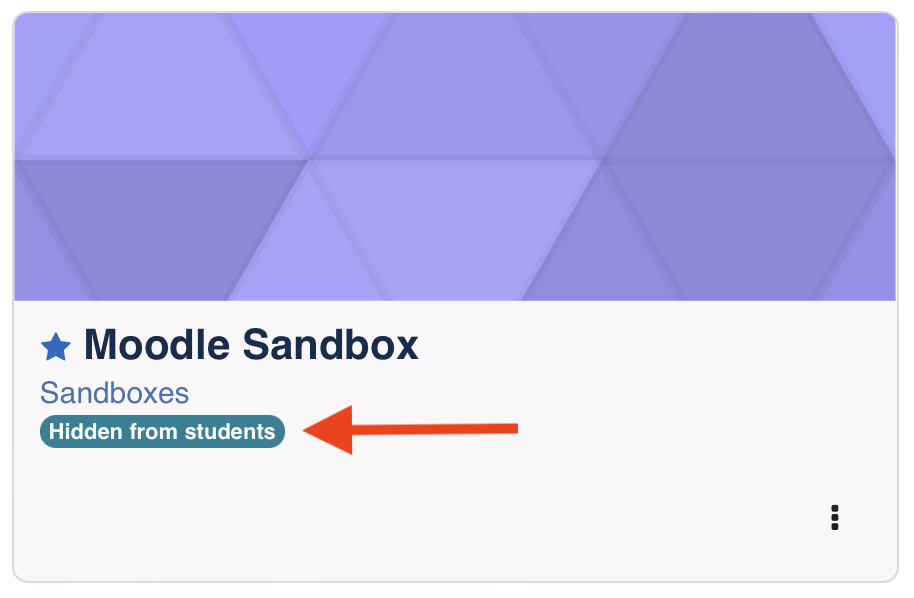 Screenshot pointing to the 'hidden from students' text on the My courses page. 