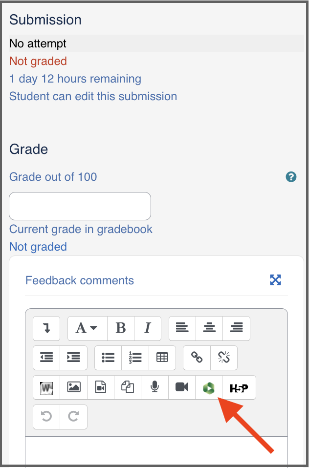 Screenshot of the feedback window with an arrow pointed to the panopto icon. 